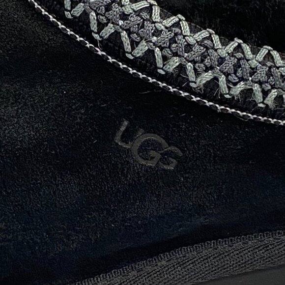 UGG Tasman Suede Shearling Lined Slip-On Slippers Black Cozy Braid Trim Women 7 - Picture 6 of 14